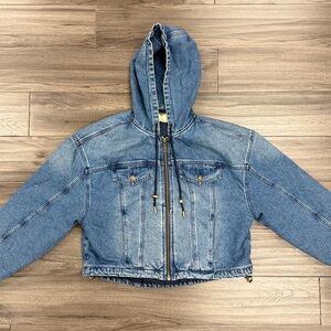 Michael Kors Denim Oversized Hooded Bomber Jacket - Size Small